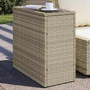 VidaXL világosszürke polyrattan kerti kisasztal üveg lappal58x27,5x55cm