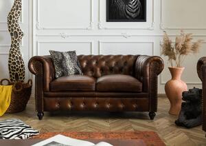 CAMBRIDGE Chesterfield 2 üléses kanapé, valódi bőr, 158x82x76 barna