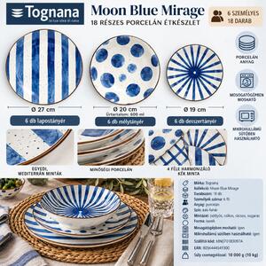 Tognana Moon Blue Mirage 18 részes porcelán étkészlet 6 személyes kék-fehér geometrikus mintás