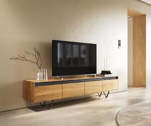 DELIFE Design TV szekrény Stonegrace 200 cm tölgy természetes pala 4 fiók V láb fém fekete