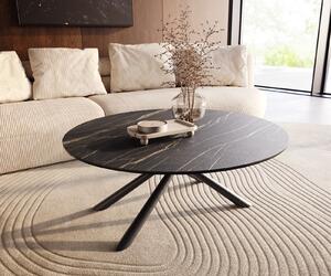 DELIFE Dohányzóasztal Edge kerek 100x100 cm Laminam® kerámia Noir Desir barna Sarity fém fekete