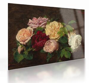 Üveg kép - Henri Fantin-Latour, Roses de Nice on a Table, reprodukciók (70x50 cm)