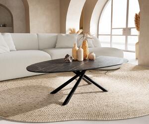 DELIFE Dohányzóasztal Edge ovális 140x75 cm Laminam® kerámia Noir Desir barna Sarity fém fekete