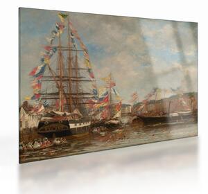 Üveg kép - Eugène Boudin, Festival in the Harbor of Honfleur, reprodukciók (70x50 cm)