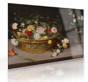 Üveg kép - Jan Brueghel the Elder, Flowers in a Basket and a Vase, reprodukciók (70x50 cm)