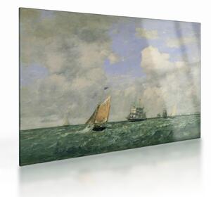 Üveg kép - Eugène Boudin, Ships and Sailing Boats Leaving Le Havre, reprodukciók (70x50 cm)