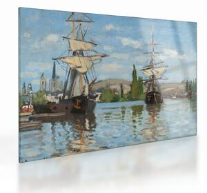 Üveg kép - Claude Monet, Ships Riding on the Seine at Rouen, reprodukciók (70x50 cm)