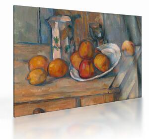 Üveg kép - Paul Cézanne, Still Life with Milk Jug and Fruit, reprodukciók (70x50 cm)