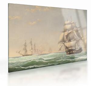 Üveg kép - Fitz Henry Lane, The United States Frigate President Engaging the British Squadron, reprodukciók (70x50 cm)