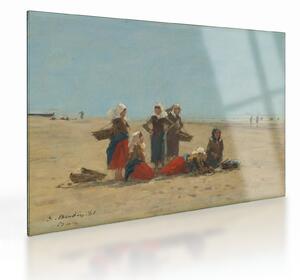 Üveg kép - Eugène Boudin, Women on the Beach at Berck, reprodukciók (70x50 cm)