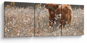 Kép - Skót tehén a virágban (órával) (90x30 cm)