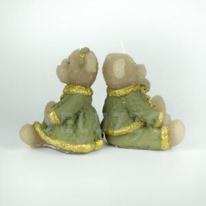 Mackó gyertya párban (2 db) - barna, zöld, bordó ruhában