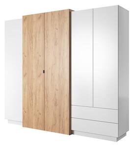 Gardróbszekrény Tororli 105, Laminált forgácslap, 202x230x52cm, Fehér, Kézműves aranytölgy