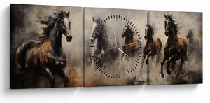 Kép - Olajfestmény lovakról (órával) (90x30 cm)
