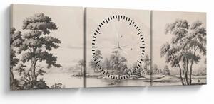 Kép - Vintage tájkép rajz (órával) (90x30 cm)