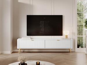 TV-állvány Lectum I, Laminált forgácslap, Közepes sűrűségű farostlemez, 52x200x38cm, Fehér