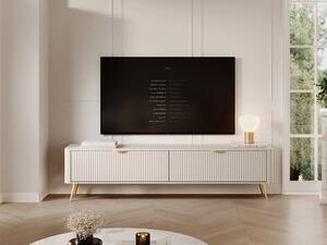 TV-állvány Lectum I, Közepes sűrűségű farostlemez, Laminált forgácslap, 52x200x38cm, Bézs