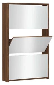 3-szintes Cipőszekrény Tükörrel - Barna Tölgy - 63x17x102,5 cm