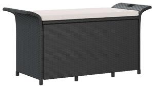 Fekete polyrattan kerti pad párnával 116 x 46 x 57 cm