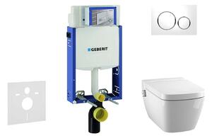 Geberit Kombifix - Modul a fali WC-hez nyomógombos Sigma20, fehér/fényes króm + Tece One - zuhanyzós WC és ülőkéje, perem nélküli, SoftClose 110.302.00.5 NT4