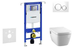 Geberit Duofix - Modul fali WC-hez nyomógombos Sigma20, fehér/fényes króm + Tece One - zuhanyzós WC és ülőkéje, perem nélküli, SoftClose 111.355.00.5 NT4
