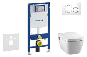 Geberit Duofix - Modul a fali WC-hez nyomógombos Sigma20, fehér/fényes króm + Tece One - zuhanyzós WC és ülőkéje, perem nélküli, SoftClose 111.300.00.5 NT4