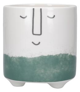 Happy Face fehér-zöld kerámia virágcserép - Kitchen Craft