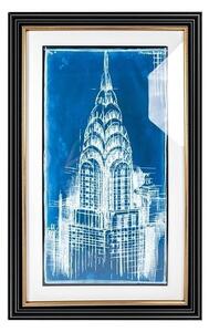King Home Art Deco Chrysler Épület Kék-Fehér Keretezett Művészeti Nyomat