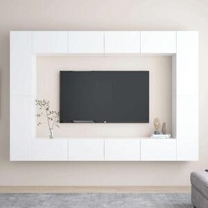 Modern 8 részes Fehér Forgácslap TV-Szekrény Szett