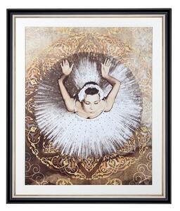 King Home Ballerina Művészeti Nyomat Fekete-Arany Keretben Kristályokkal 100x120 cm