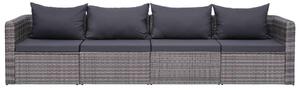 Polyrattan Kerti Ülőgarnitúra - Szürke - 4 részes
