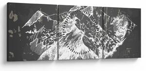 Kép - Hegyek illusztrációja (órával) (90x30 cm)