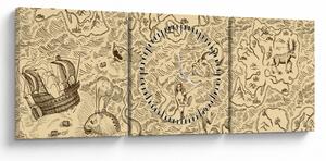 Kép - Vintage térkép, illusztrációk (órával) (90x30 cm)