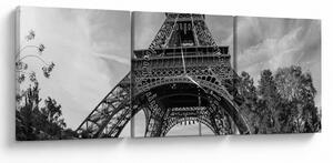 Kép - Eiffel-torony, fekete-fehér (órával) (90x30 cm)