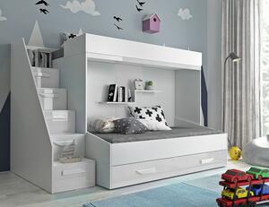 Derry gyerek emeletes ágy, tárolóval - fehér