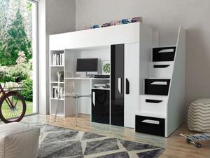 Klára emeletes ágy íróasztallal - fehér/fekete