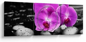 Kép - Lila orchideák (órával) (90x30 cm)