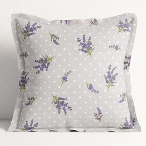 Goldea pamut párnahuzat dekoratív szegéllyel - levandula és pöttyös mintás 60 x 60 cm