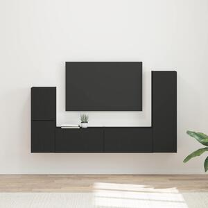 VidaXL TV szekrény garnitúra 4 db Fekete Szerelt Fa