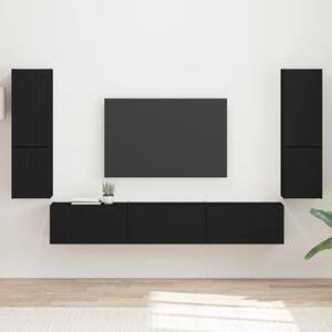 VidaXL TV szekrény garnitúra 4 db Fekete Szerelt Fa