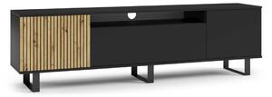 RASS TV asztal lábakkal, 200x56x40, fekete matt/tölgy