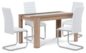 Étkezőgarnitúra 1+4, asztal 138x80 cm, MDF sonoma tölgy, székek fehér eco-bőr kárpittal