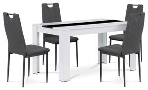Étkezőgarnitúra 1+4, asztal 138x80 cm, fehér MDF, székek szürke szövet, antracit fém lábbal