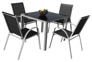 Lucio 2 kerti asztalkészlet, négyzet - 4 üléses, fekete / szürke