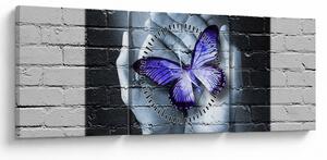 Kép - Lila pillangó a falon (órával) (90x30 cm)