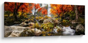 Kép - Vízesések őszi tájban, narancssárga (órával) (90x30 cm)