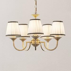 Lindby csillár Lumiel, 5 lámpás, krém/réz, textil, dimmelhető, Bronz / antik sárgaréz, Nappali / Étkező, Textil / szövet / selyem, Vidéki otthon / Rusztikus