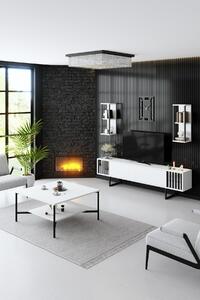 Hanah Home TV bútor, fehér, fekete króm vonallal - fehér, fekete