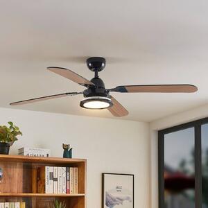 Lucande LED mennyezeti ventilátor Tedric, fekete, halk, 133 cm, Fekete, Nappali / Étkező, fém, Vintage
