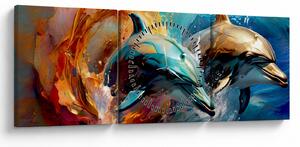 Kép - Delfin festmény (órával) (90x30 cm)